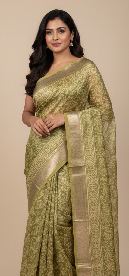 Anaya Olive Gold - Banarasi Zari Silk Saree