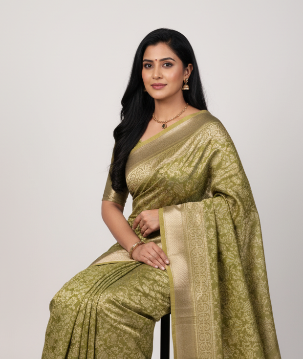 Anaya Olive Gold - Banarasi Zari Silk Saree