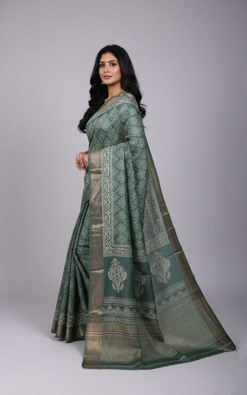 Maitri Teal Green - Muslin Silk Saree