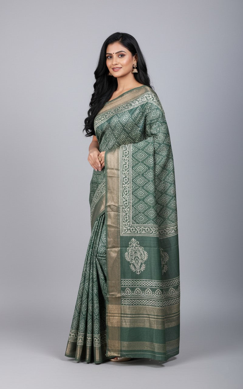 Maitri Teal Green - Muslin Silk Saree