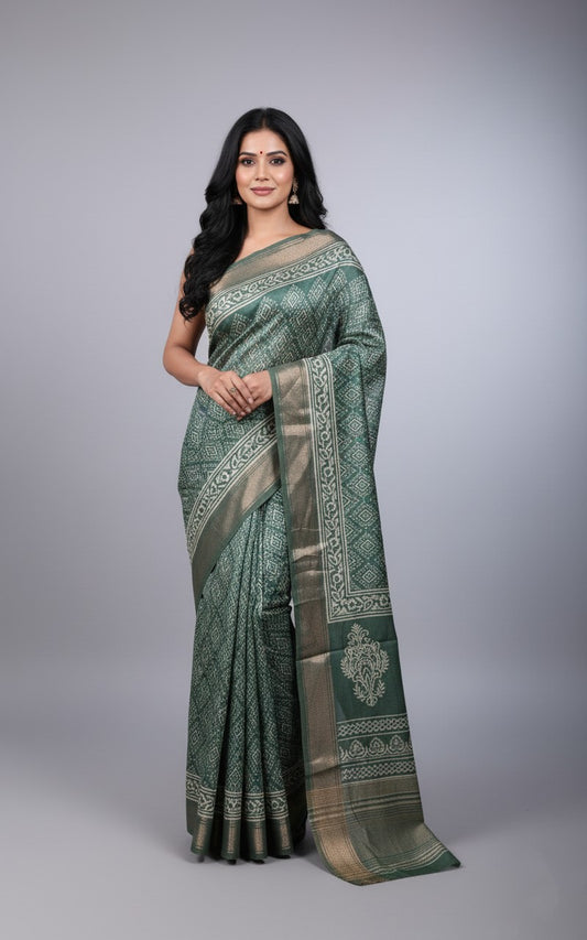 Maitri Teal Green - Muslin Silk Saree