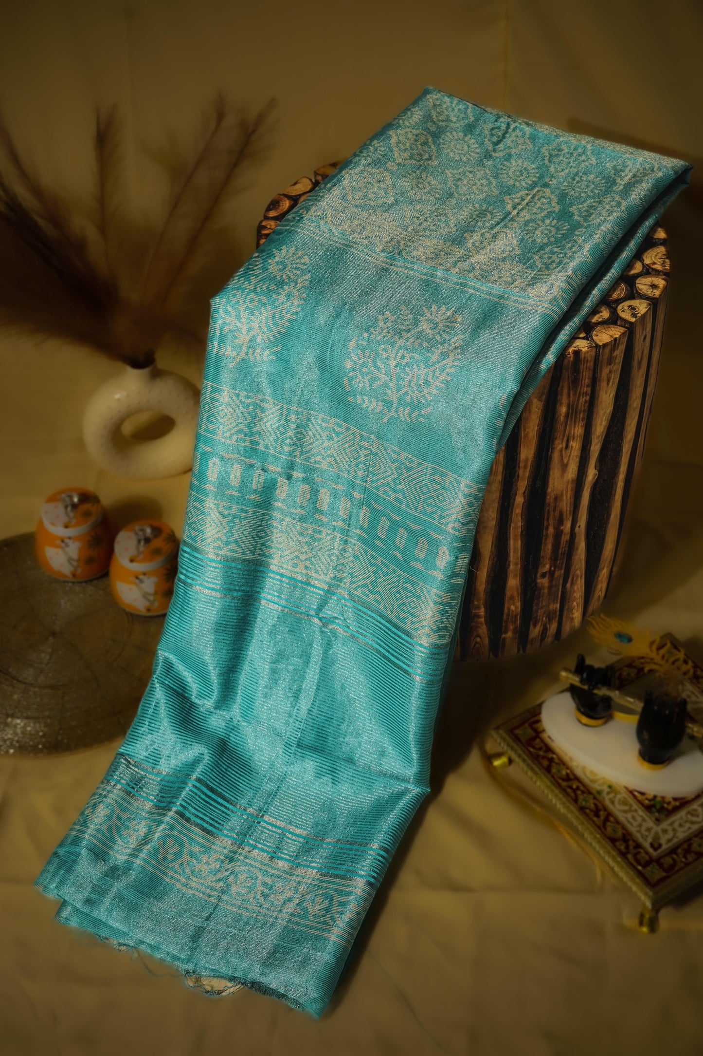 Neelkamal - Icy Teal Tissue Silk Saree
