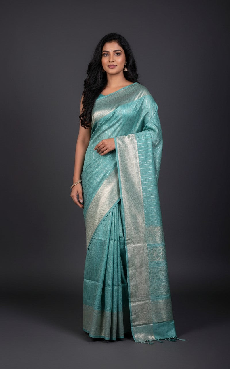 Sutrayan Mint Sheen — Soft Silk Saree with Subtle Zari Accents