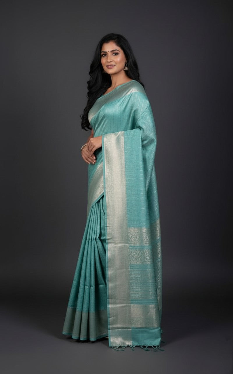 Sutrayan Mint Sheen — Soft Silk Saree with Subtle Zari Accents
