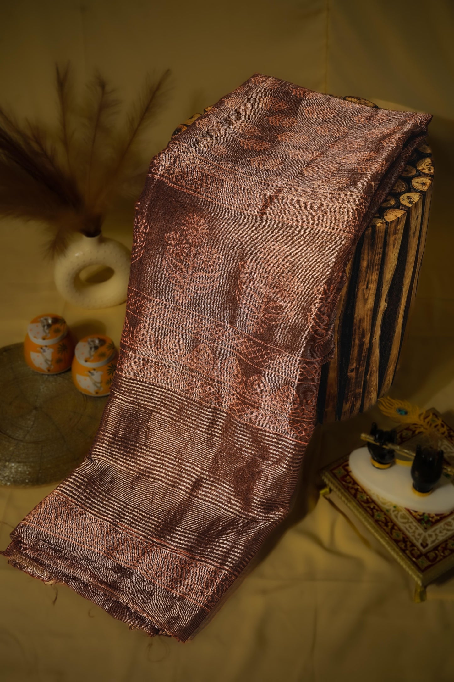Mocha Gold Elegance — Handwoven Silk Saree with Zari Detailing