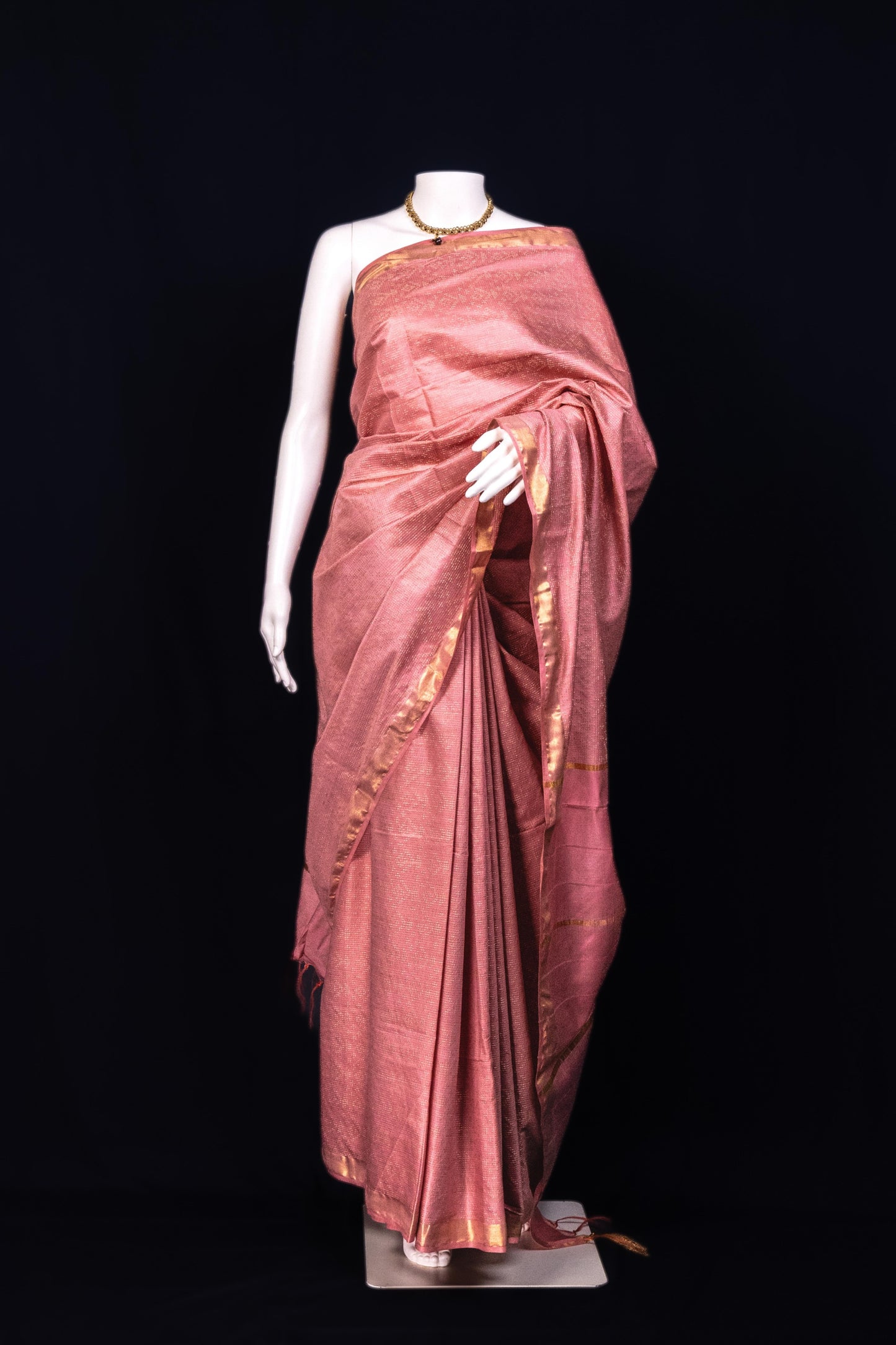 Gulab Zari — Blush Copper Handwoven Silk Saree