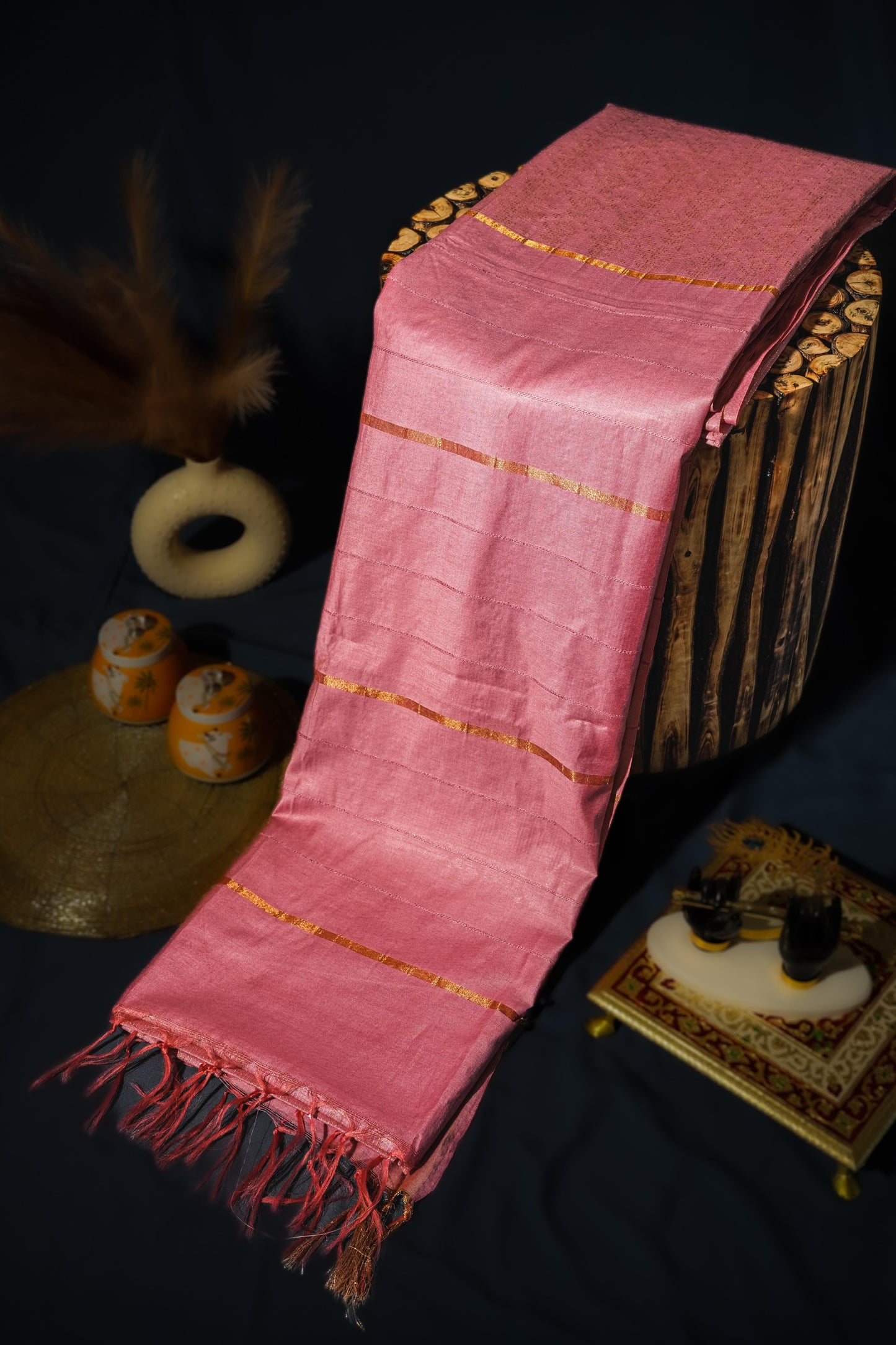 Gulab Zari — Blush Copper Handwoven Silk Saree
