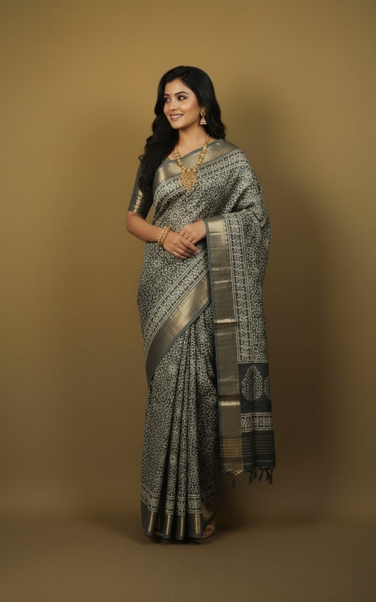 Sutrayan Teal Bloom — Soft Muslin Silk Saree with Floral Lining