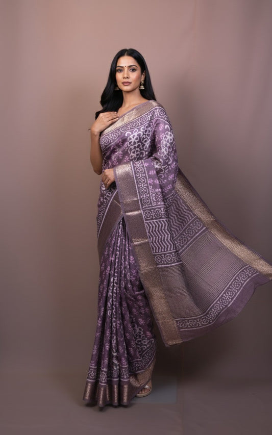 Sutrayan Lavender Sheen - Soft Silk Saree with Dual-Tone Zari Work