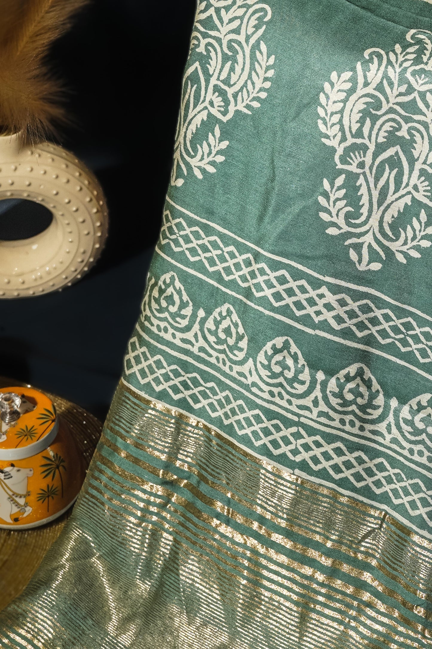 Maitri Teal Green - Muslin Silk Saree