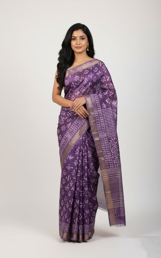Lavender Royale — Handwoven Silk Saree with Ikat-lnspired Motifs