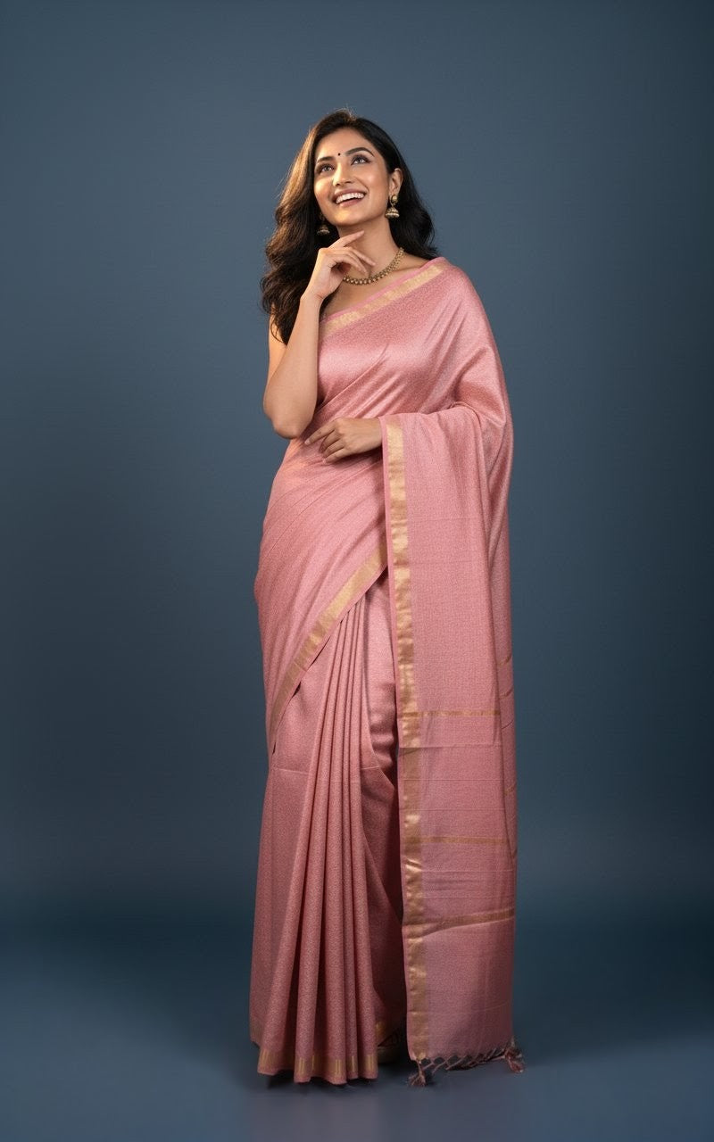 Gulab Zari — Blush Copper Handwoven Silk Saree