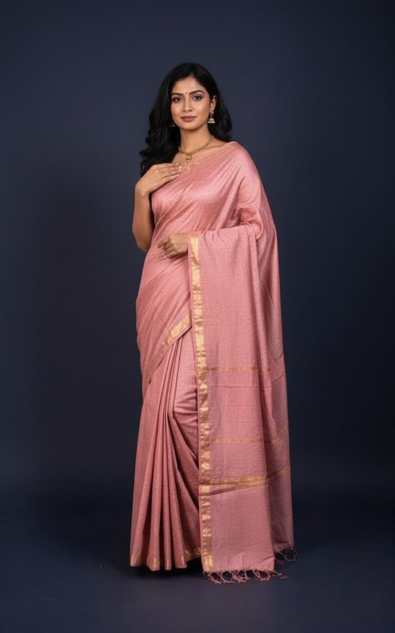 Gulab Zari — Blush Copper Handwoven Silk Saree